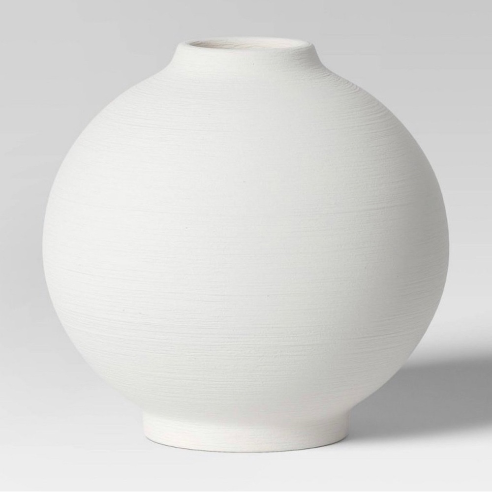 Ceramic Round Textured Vase White 7.75” Height - Threshold